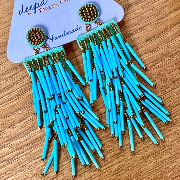 NWT Deepa Gurnani Beaded Gold Statement Earrings - Picture 10 of 12